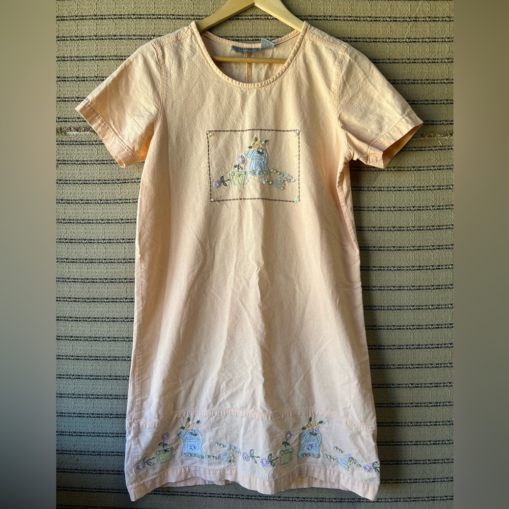 Jane Ashley Light Coral Cotton Top with Gardening Embroidery + Beading
